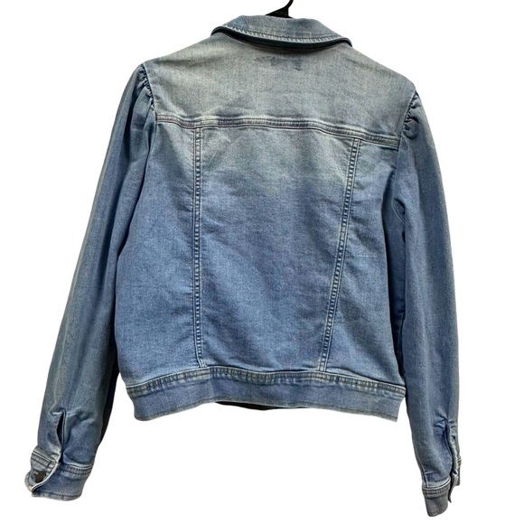 Falls Creek Denim Button Up Puff Shoulder Blue Jean Jacket With Pockets Large - Picture 3 of 10
